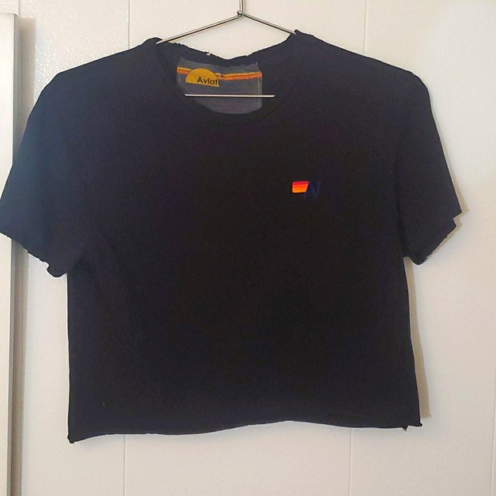 Aviator Nation Boyfriend Crop Tee in Black